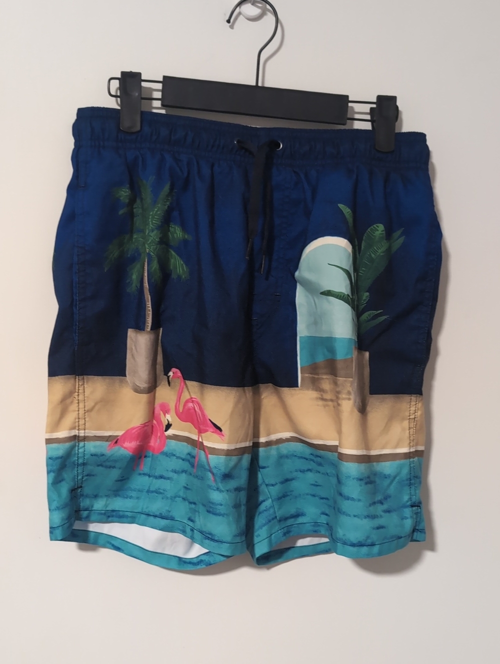 Men's Old Navy Tropical Print Swim Trunks with Pink Flamingo Accent